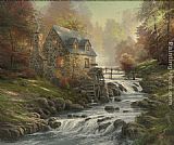 Mill Paintings - Cobblestone Mill by Thomas Kinkade